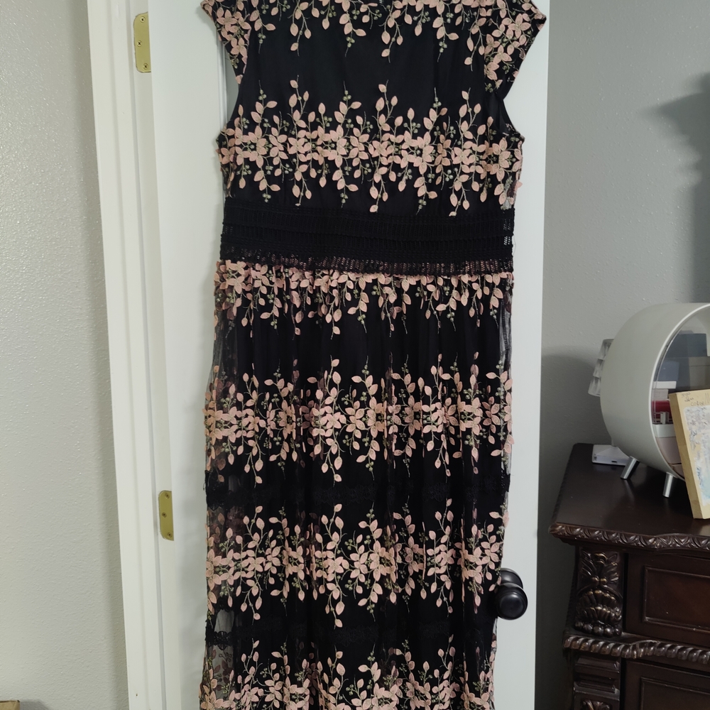 JessaKae Elegant Black Maxi Dress with Pink Floral Accents